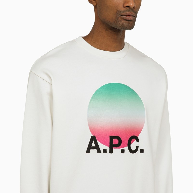 Apc White Crewneck Sweatshirt With Logo And Faded Circle Print For Men In White