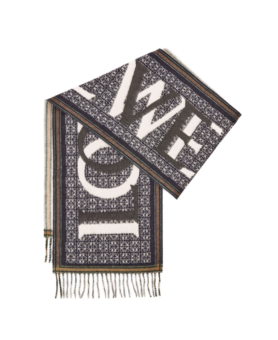 Loewe Womens Navy Blue Logo-intarsia Wool And Cashmere-blend Scarf In Black