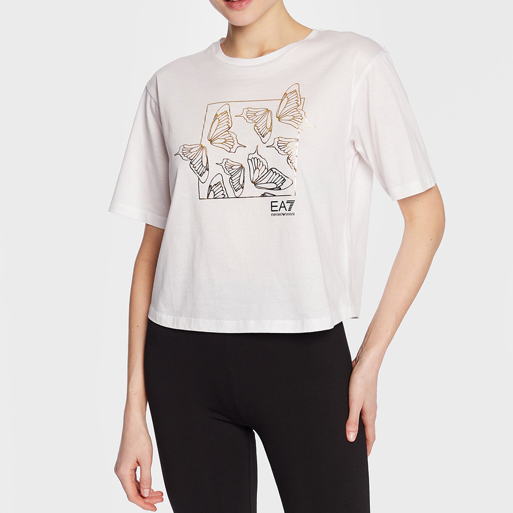 Ea7 T-shirt With Round Neck And Short Sleeves In White