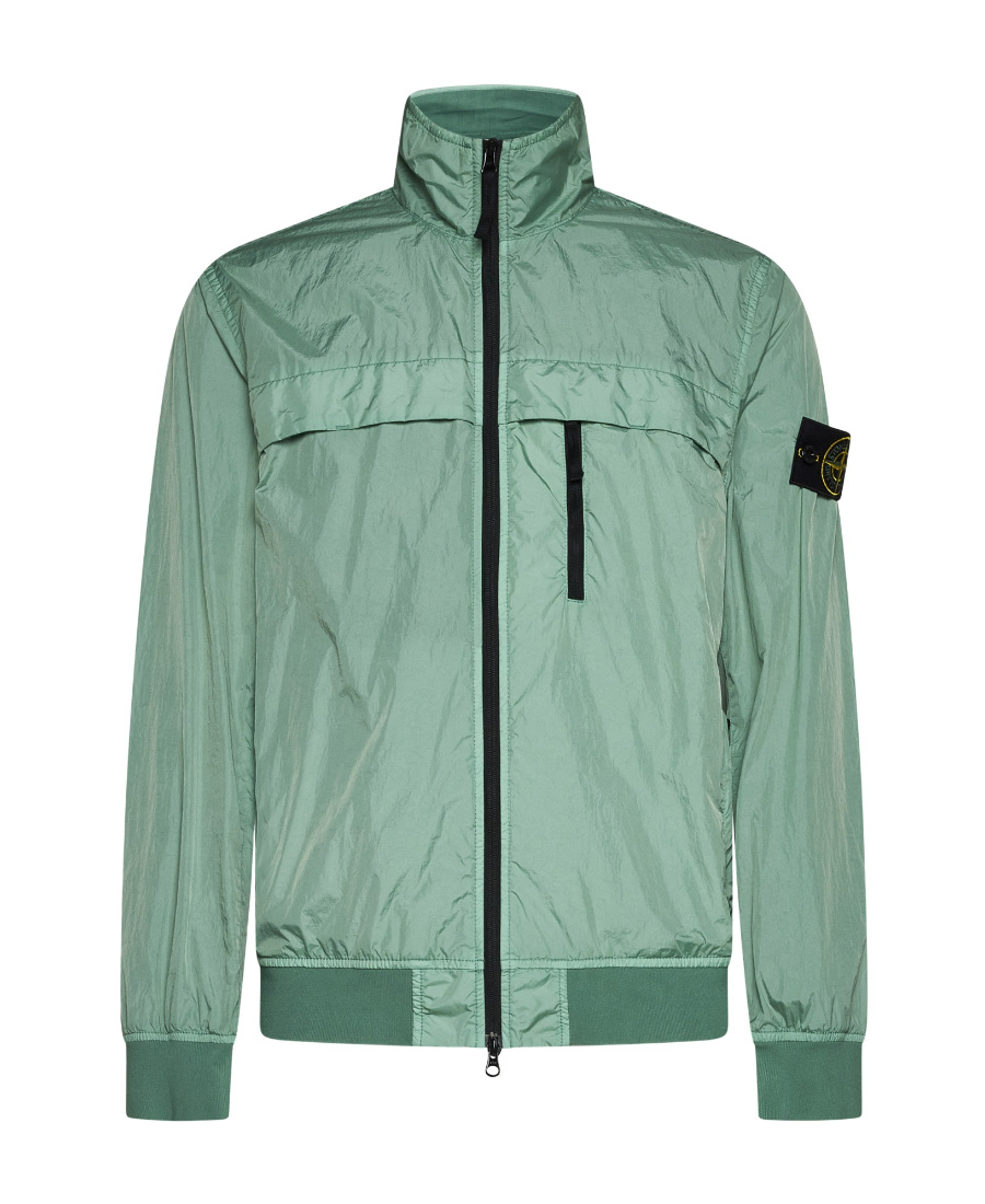 Stone Island Compass-badge Crinkled Bomber Jacket In Green