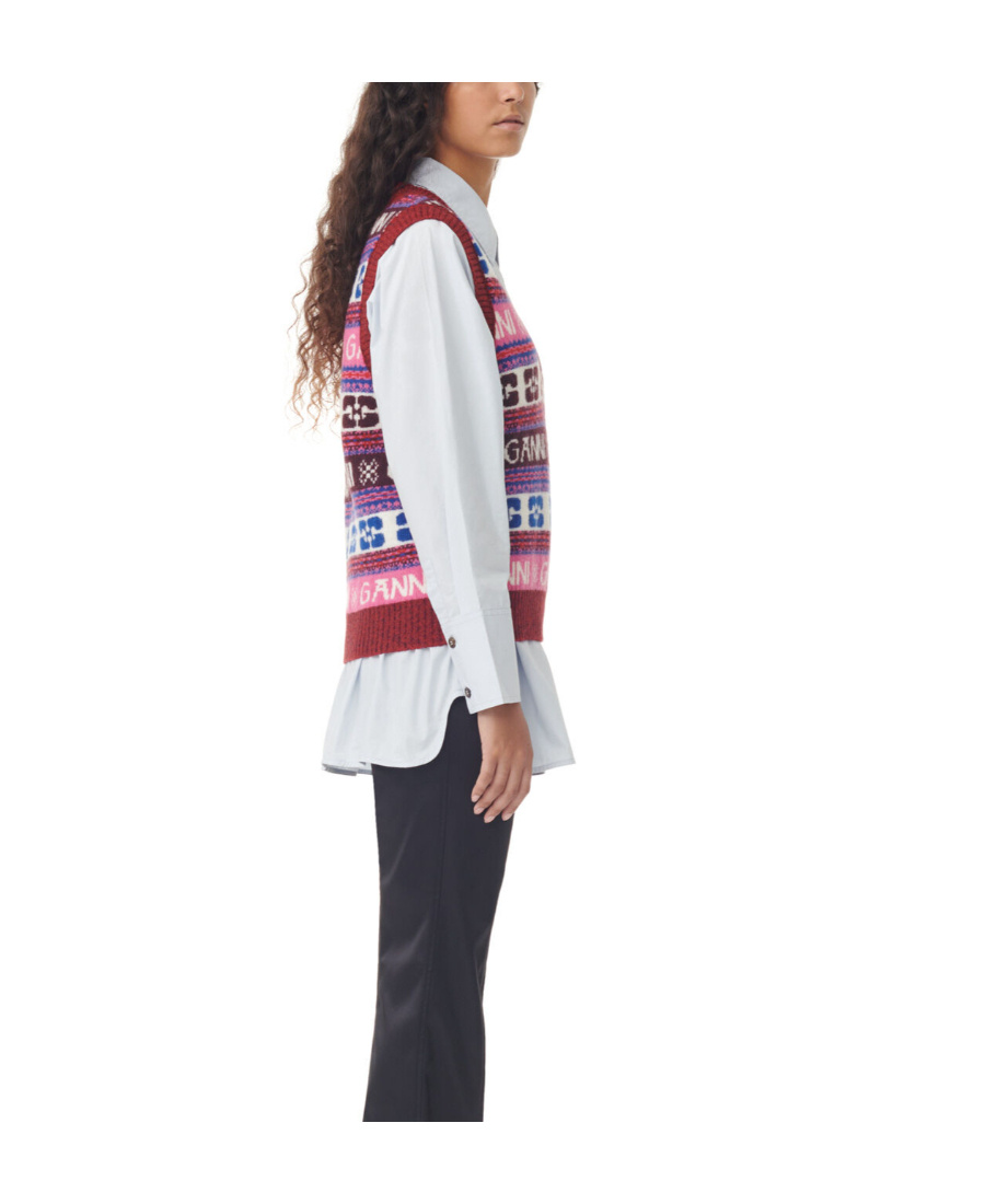 Ganni Logo Jacquard Wool-blend Sweater Vest In Red