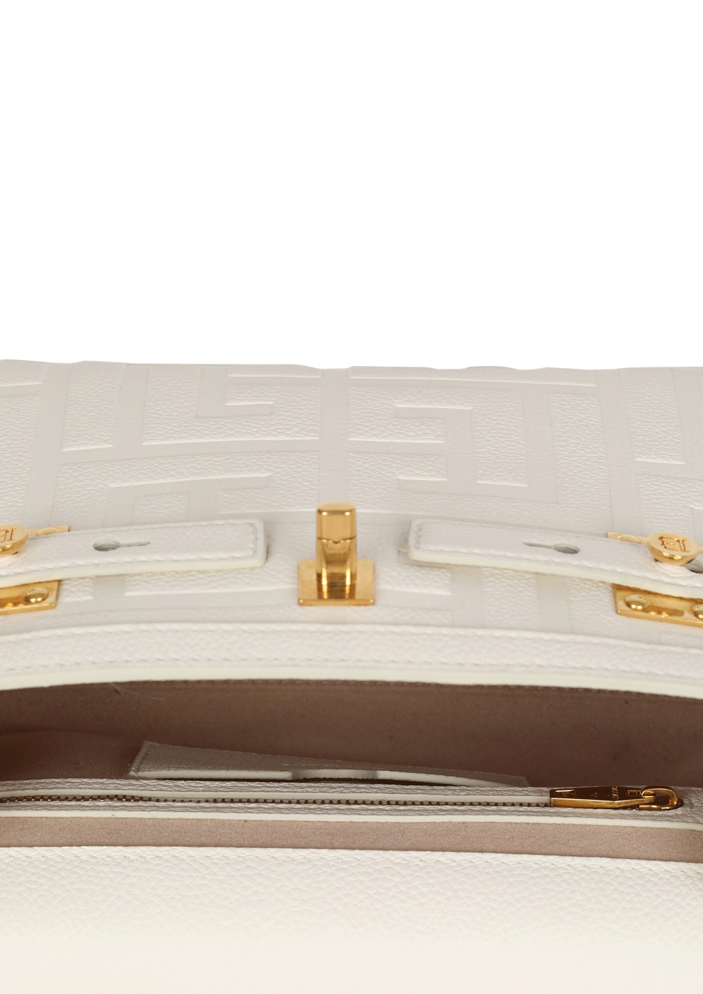 Balmain B-buzz 23 Monogrammed Grained Leather Bag In White