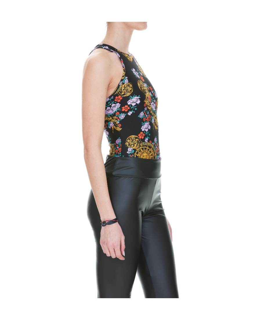 Versace Jeans Floral Barocco-print Bodysuit In Green