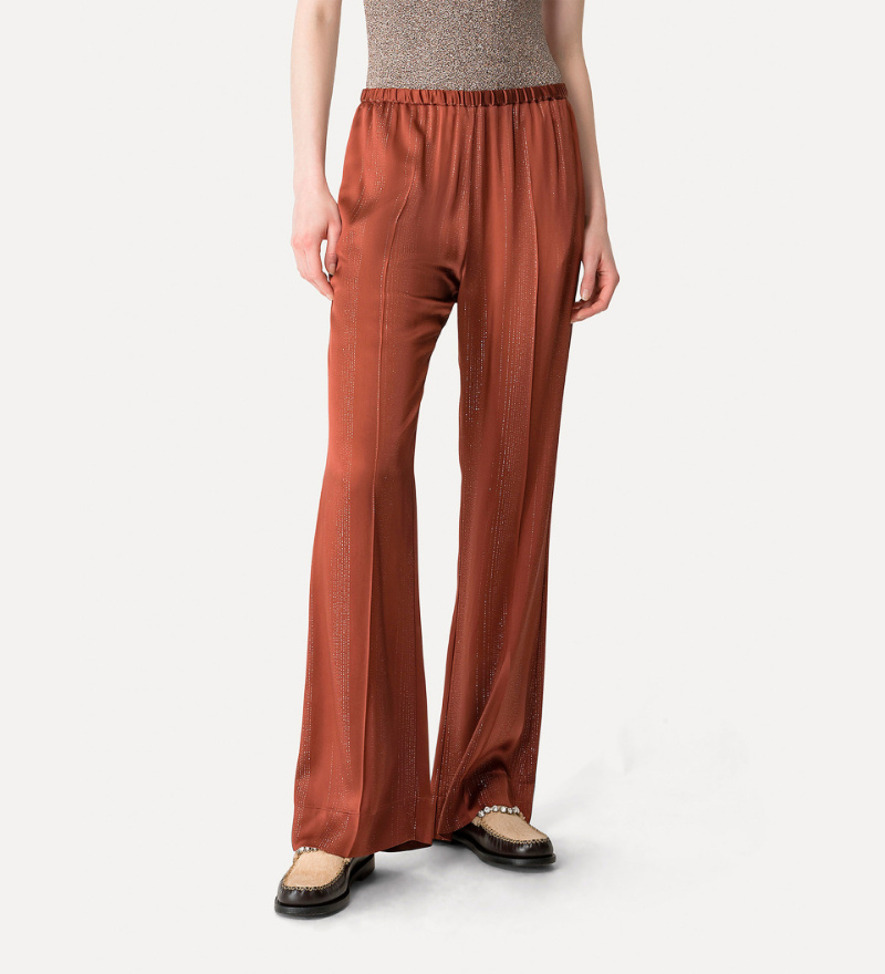 Forte Forte Silver Pinstripe Satin Regular Waist Pants In Red