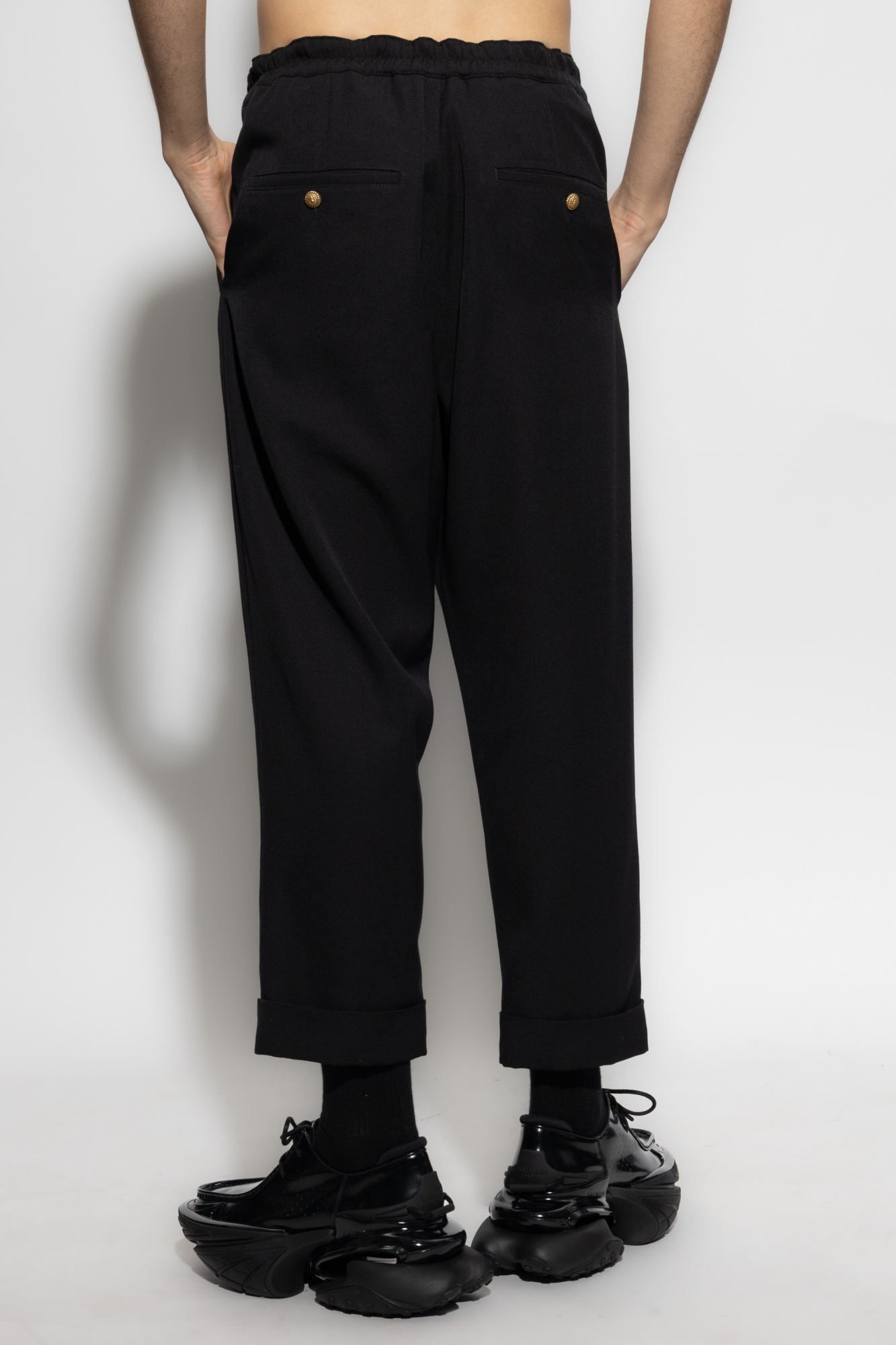 Balmain Navy Blue Twill Pant In Black