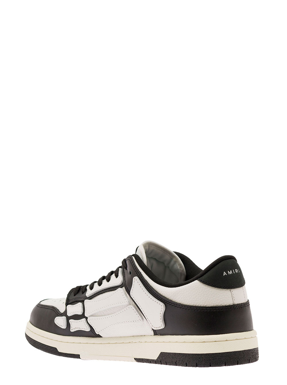 Amiri Skel Top Low White And Black Sneakers With Skeleton Patch In Leather Man In White
