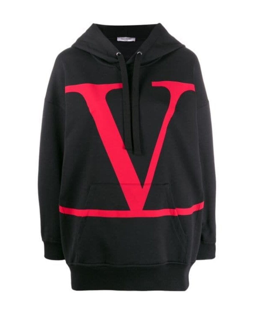 Valentino Vlogo Print Hoodie In Black