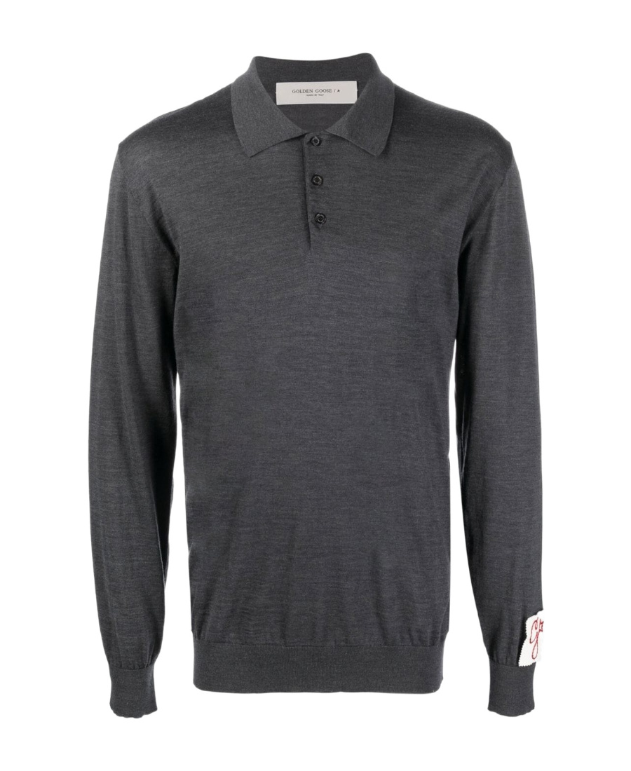 Golden Goose Logo-patch Wool Polo Shirt In Black
