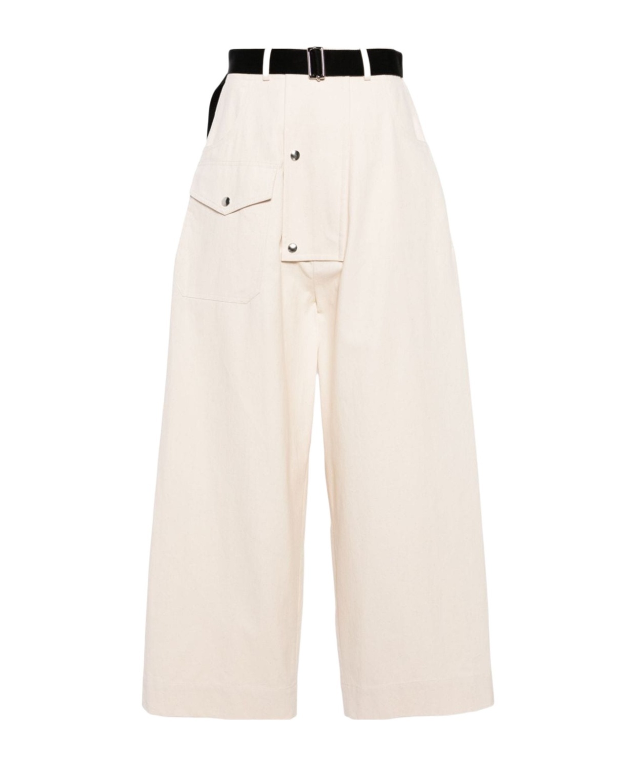Plan C High-waist Wide-leg Trousers In White