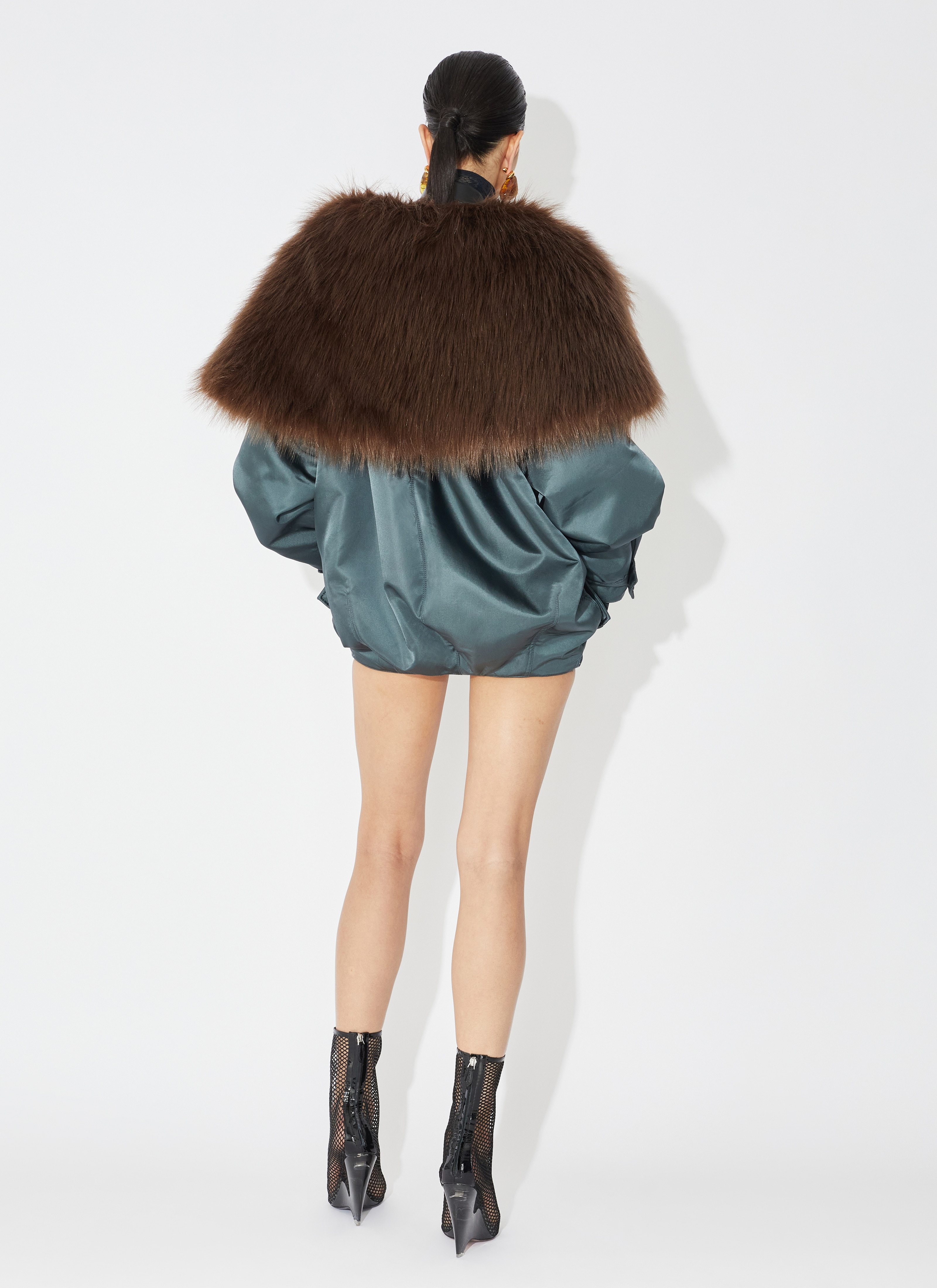 Shop Alaïa Fur-embellished Maxi Bomber Jacket In Black