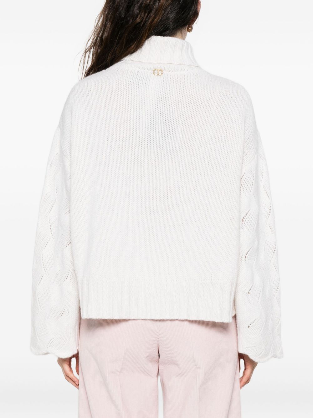 Twinset Cable-knit Turtleneck Sweater In White
