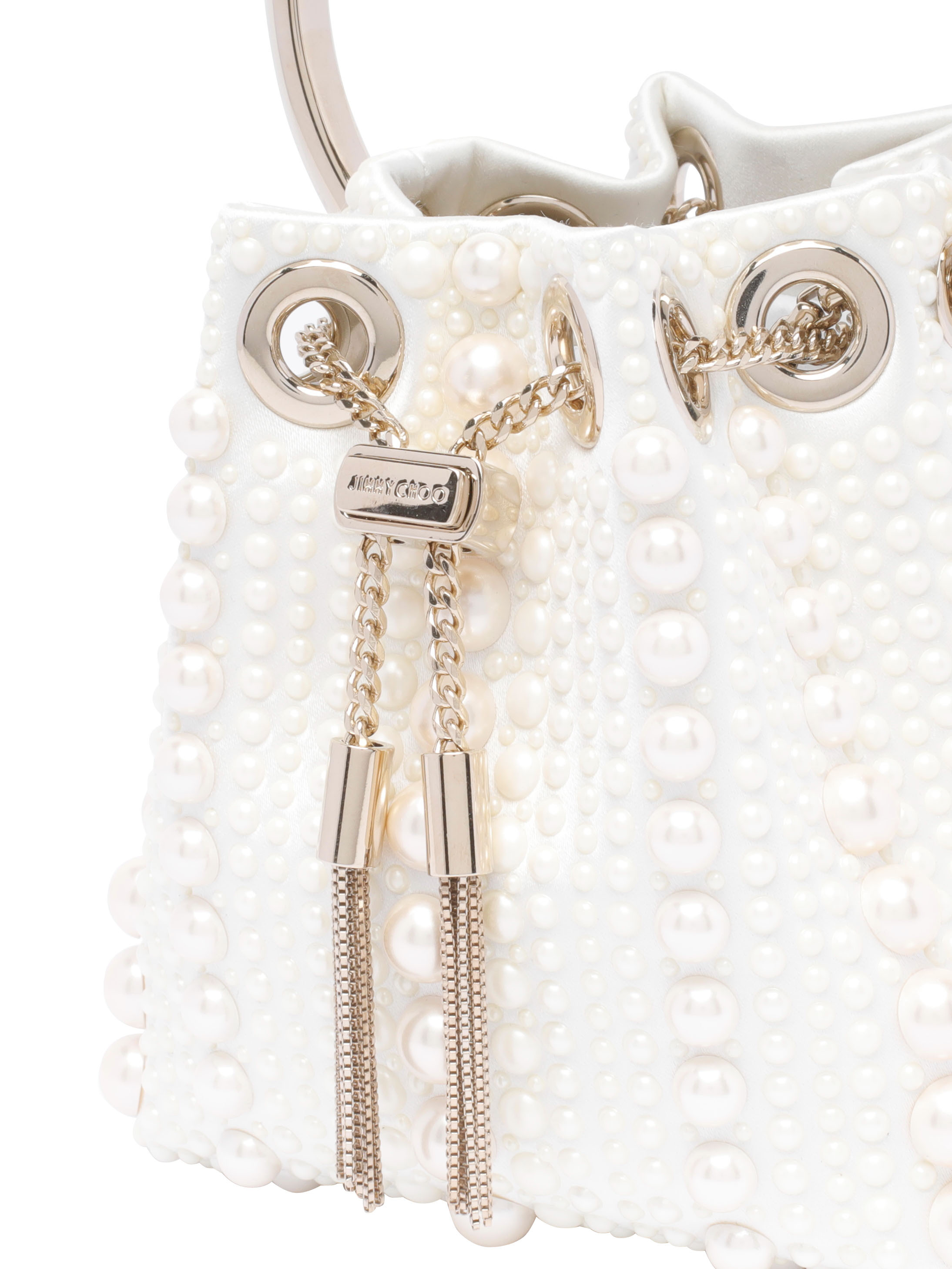 Jimmy Choo Womens Bon Bon Micro Pearl-embellished Satin Top-handle Bag Ivory In White