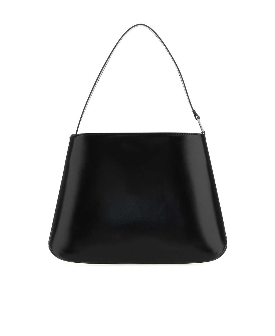 Low Classic Curved Glossy Leather Tote With Single Handle In Black