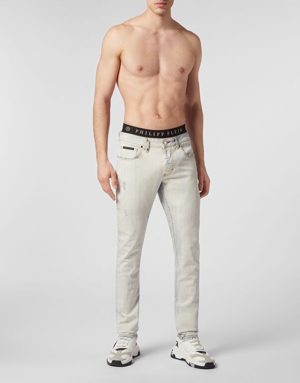 Shop Philipp Plein Logo Patch Jeans Pants In White