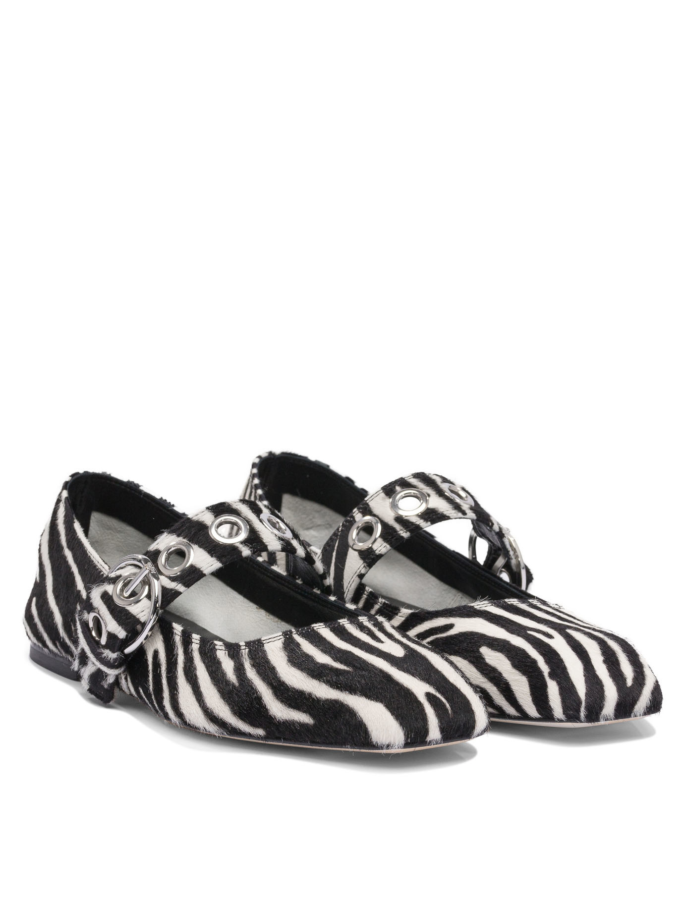Aeyde Buckle Detail Zebra Pattern Ballerina Shoes