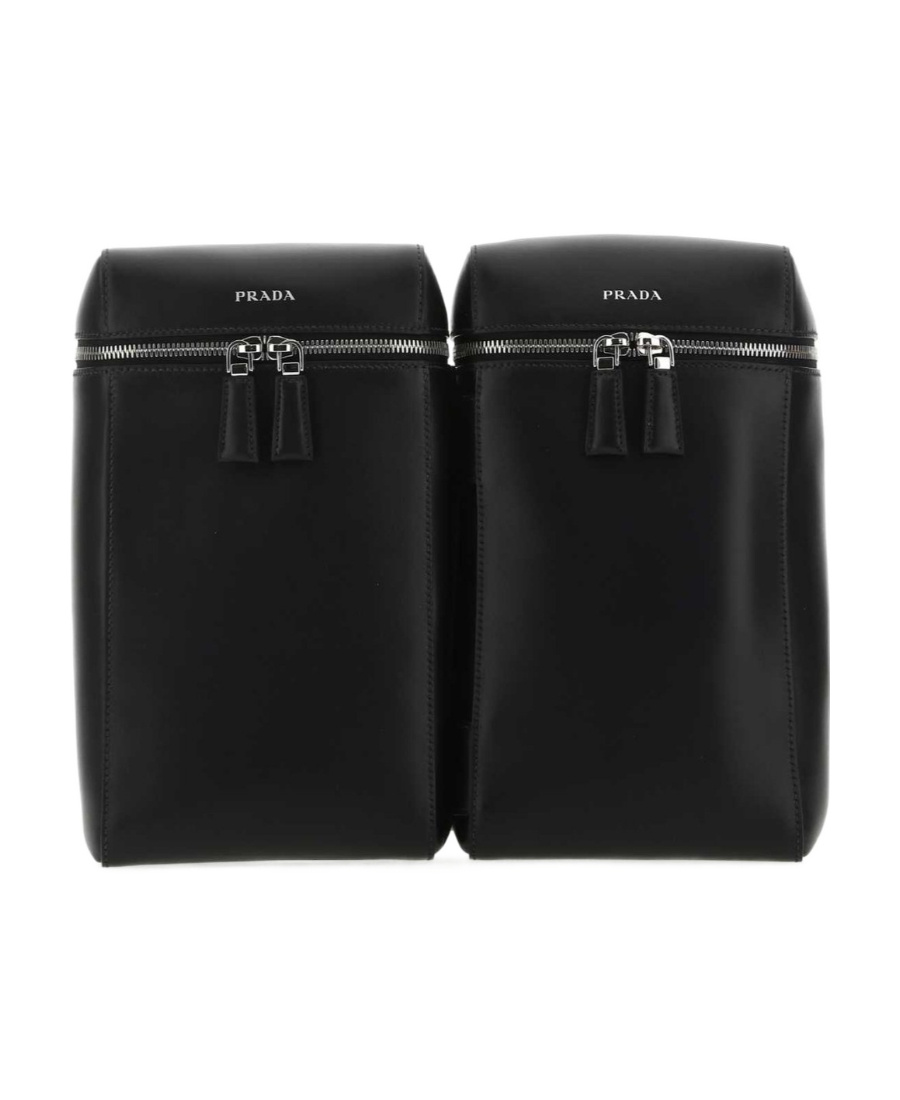 Prada Structured Leather Backpack With Logo Zipper Closure