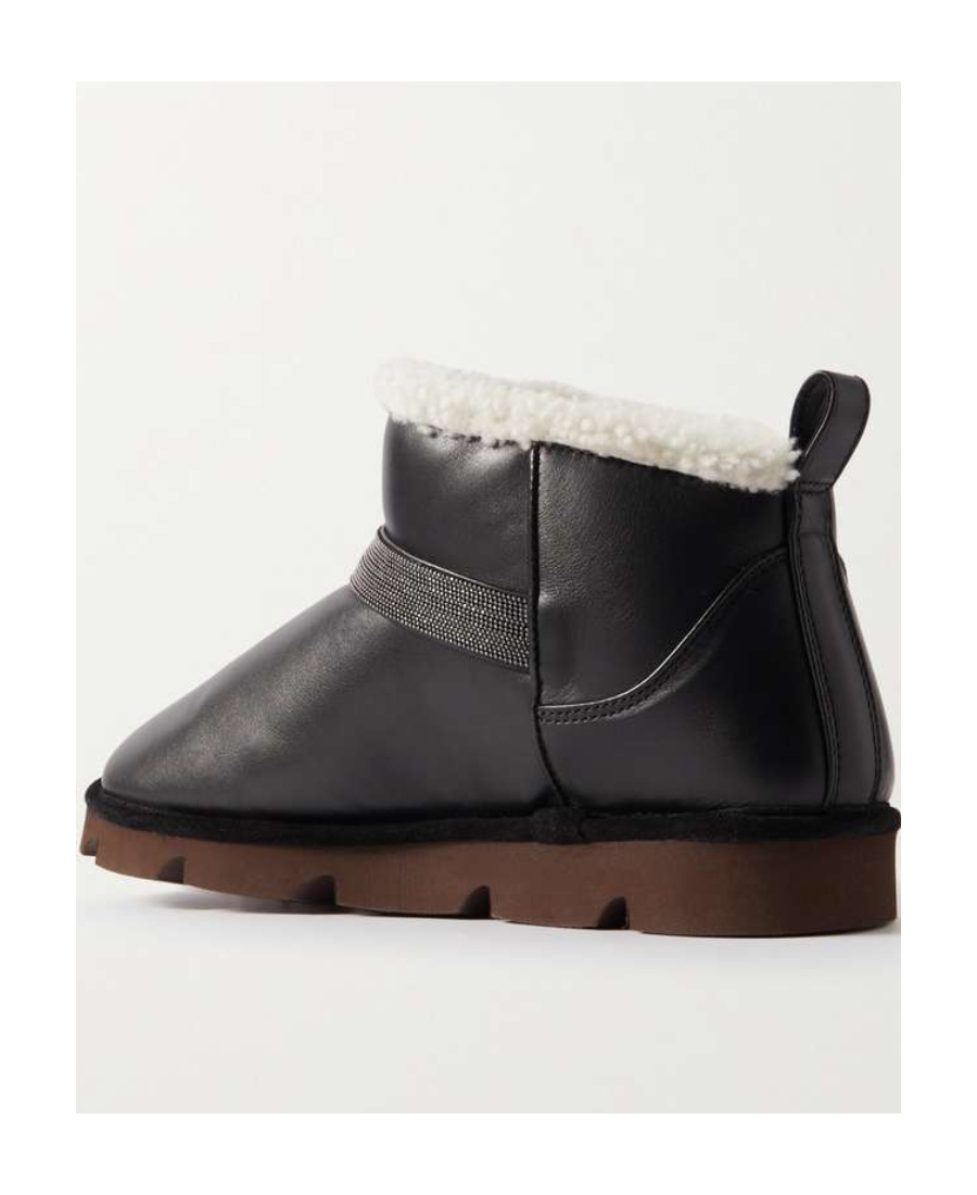 Brunello Cucinelli Leather Short Boots In Black