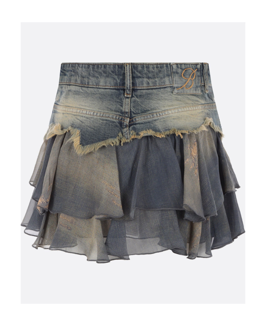 Blumarine Ruffled-hem Distressed Denim Skirt In Black