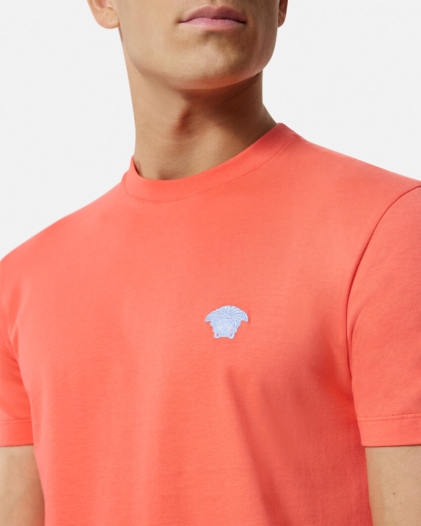 Versace Orange Medusa-embroidered Cotton T-shirt In Pink