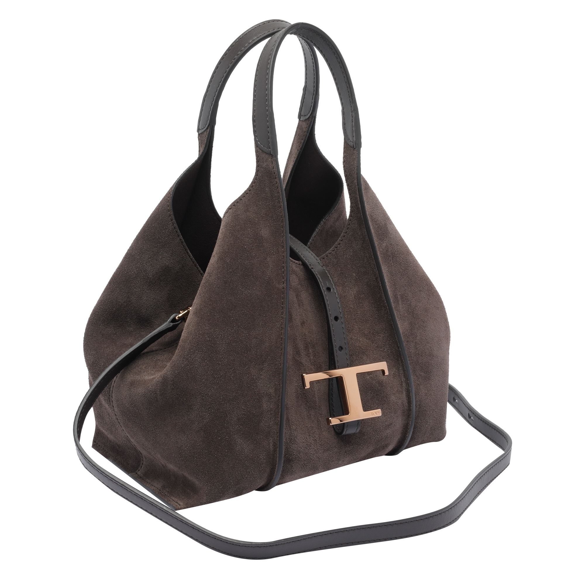 Tod's Classic Suede Leather Shoulder Bag With T-buckle In Black