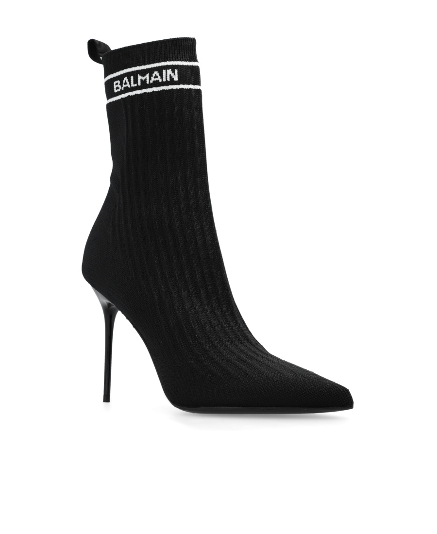 Balmain Skye Logo-detailed Stretch-knit Ankle Boots In Black