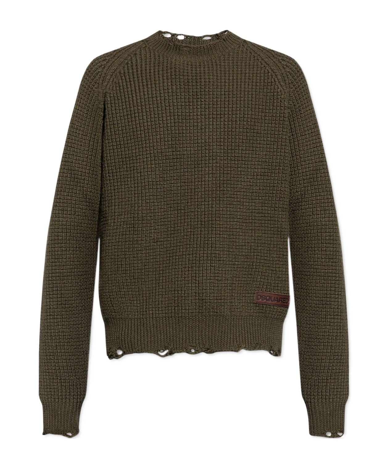 Dsquared2 Textured Knit Sweater With Cut-out Details And Relaxed Fit In Green