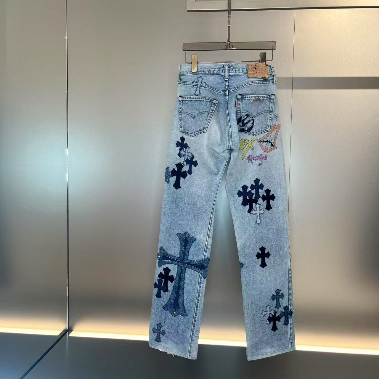 Chrome Hearts Jeans With Signature Pattern In Blue