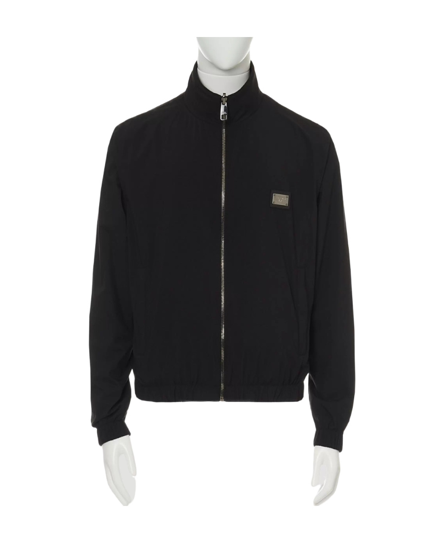Dolce & Gabbana Logo Plaque Lightweight Nylon Zip Jacket In Black