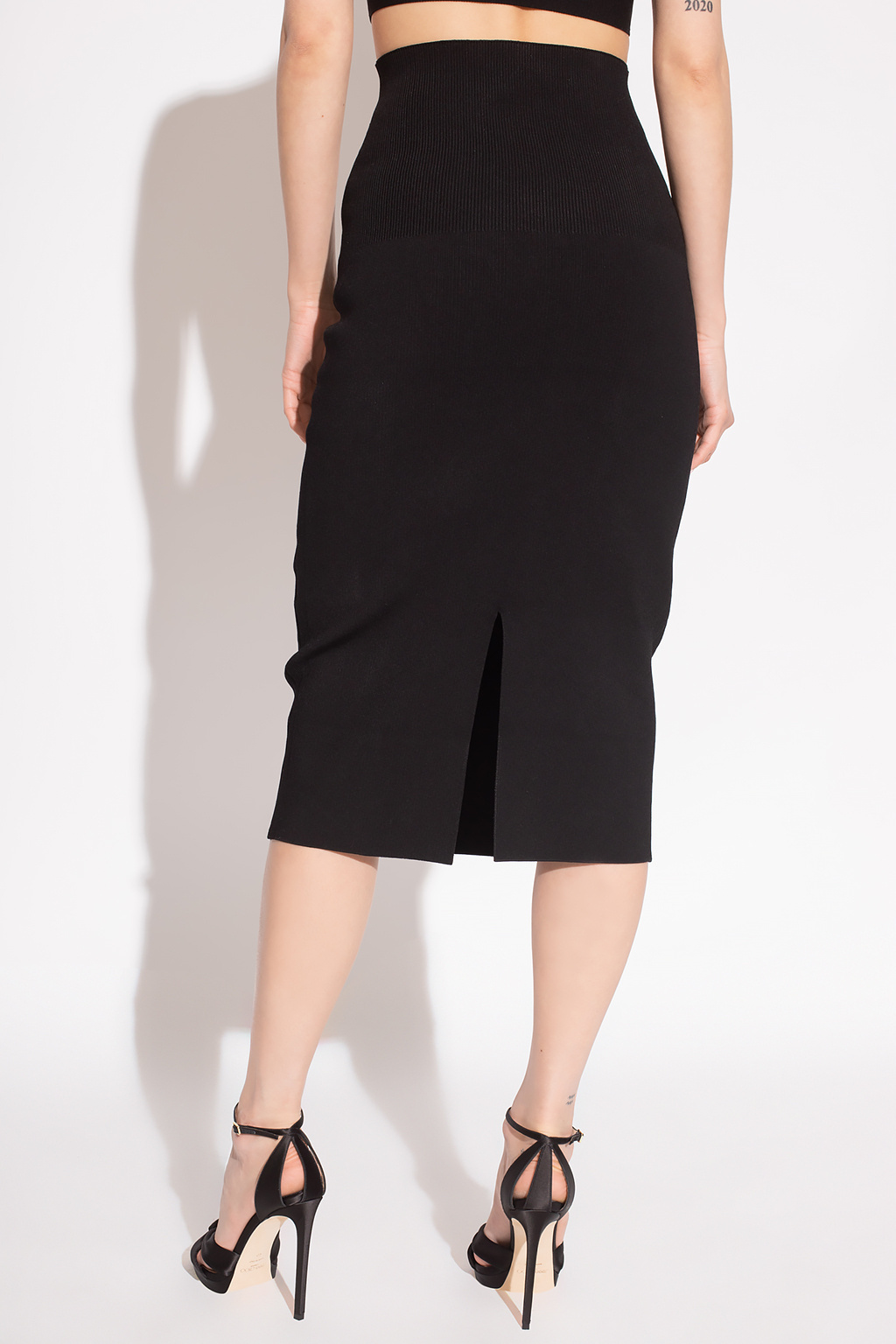 Shop Victoria Beckham Knitted Midi Pencil Skirt In Black