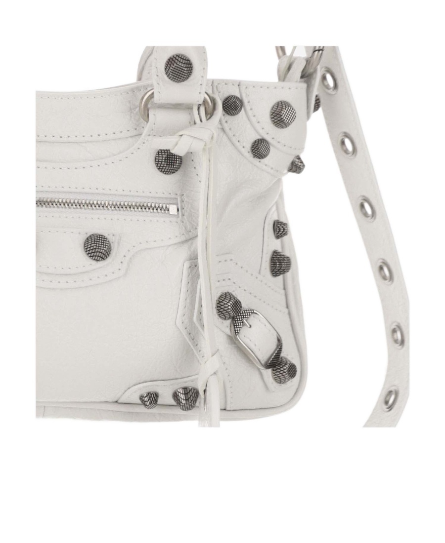 Balenciaga Green Leather Shoulder Handbag With Magnetic Closure And Metal Details In White