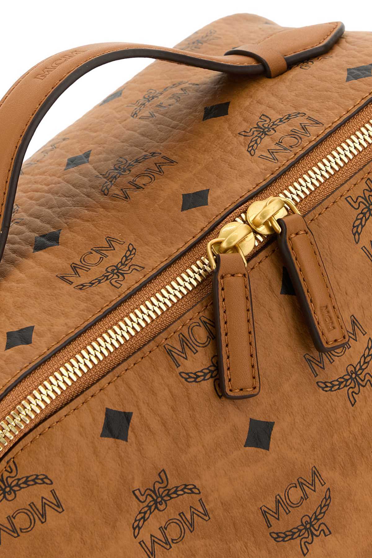 Mcm Ottomar Logo Printed Medium Wash Bag In Brown