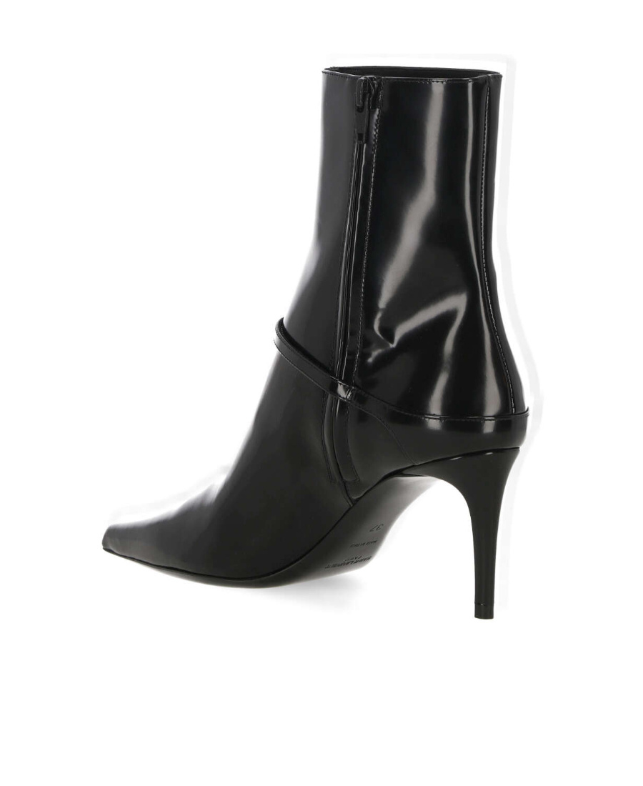 Saint Laurent Vendome Patent Buckle Stiletto Booties In Black
