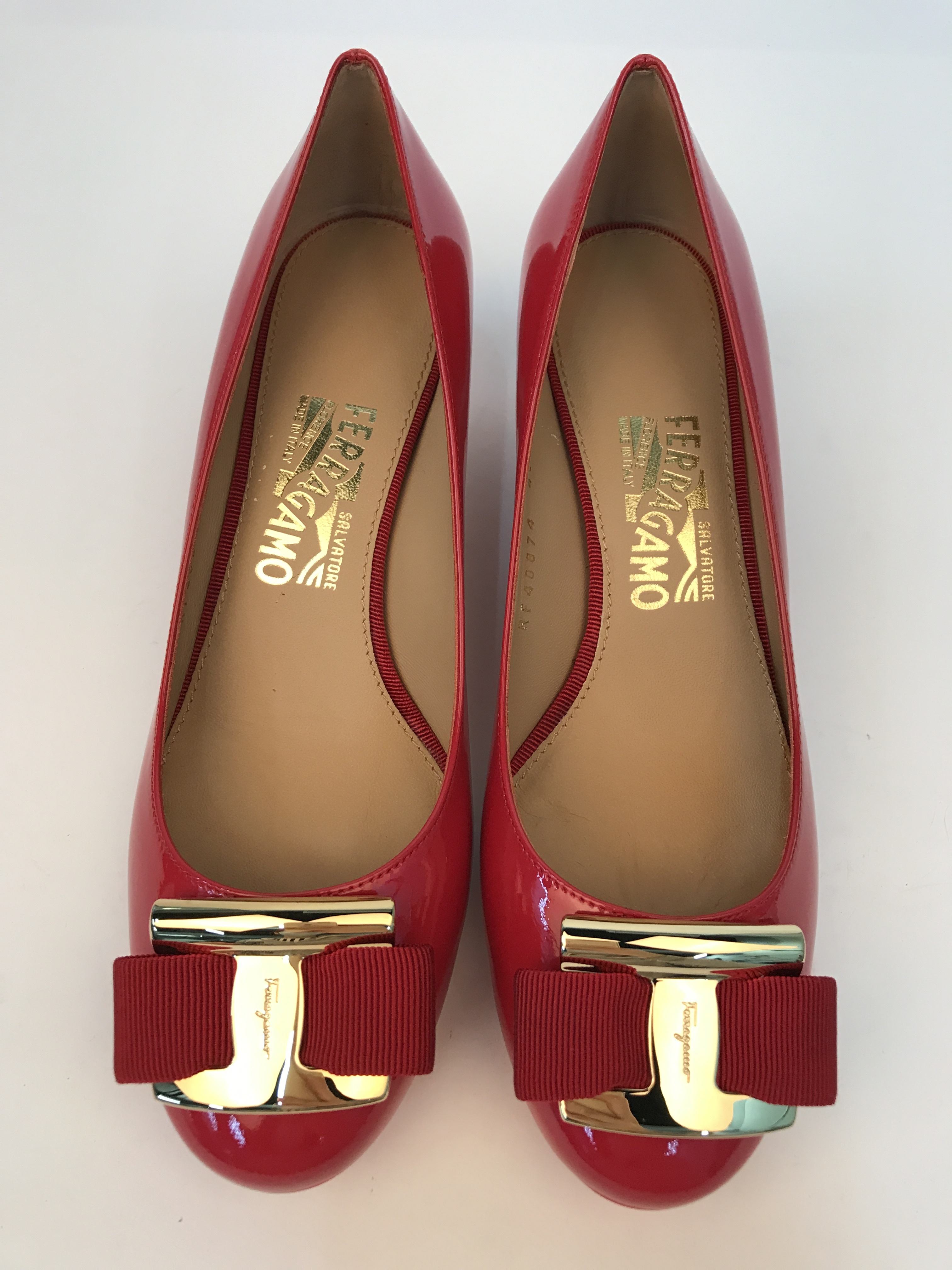 Ferragamo Bow Knot Fish Mouth Slope Heel Shoes In Red