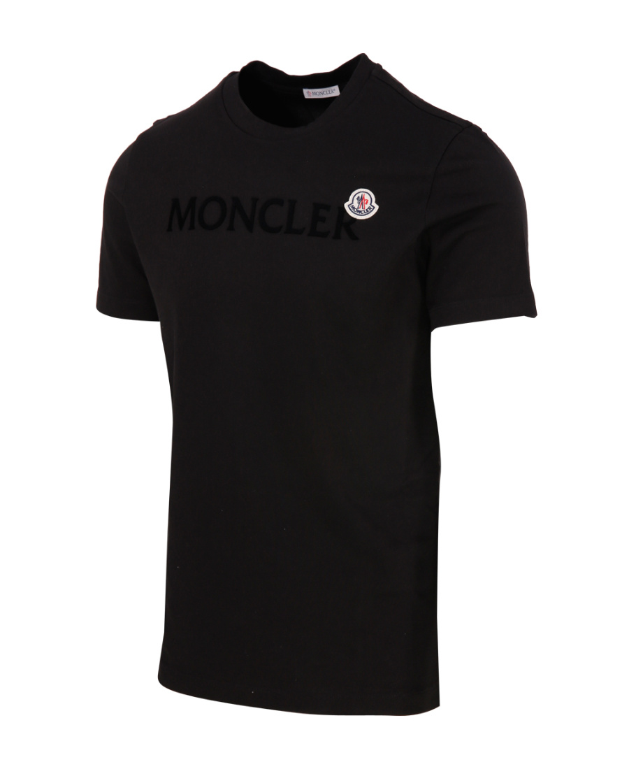 Moncler Men T-shirt With Flocked Cotton Logo In Black