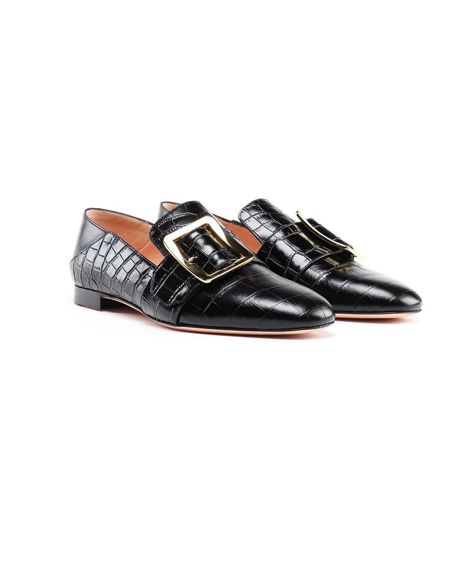 Bally Crocodile-effect Buckled Loafers In Black