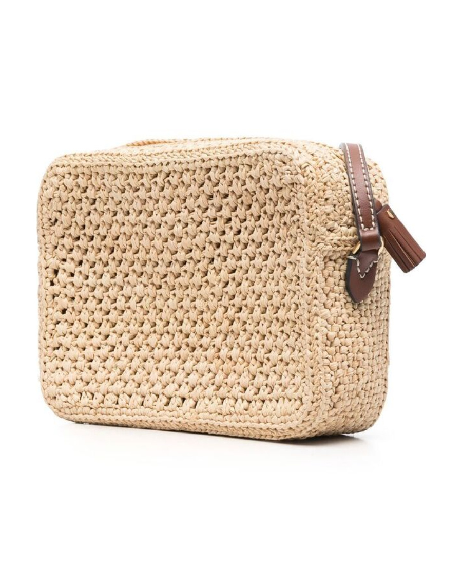 Anya Hindmarch Raffia Crossbody Bag With Iconic Eyes Applique In Nude