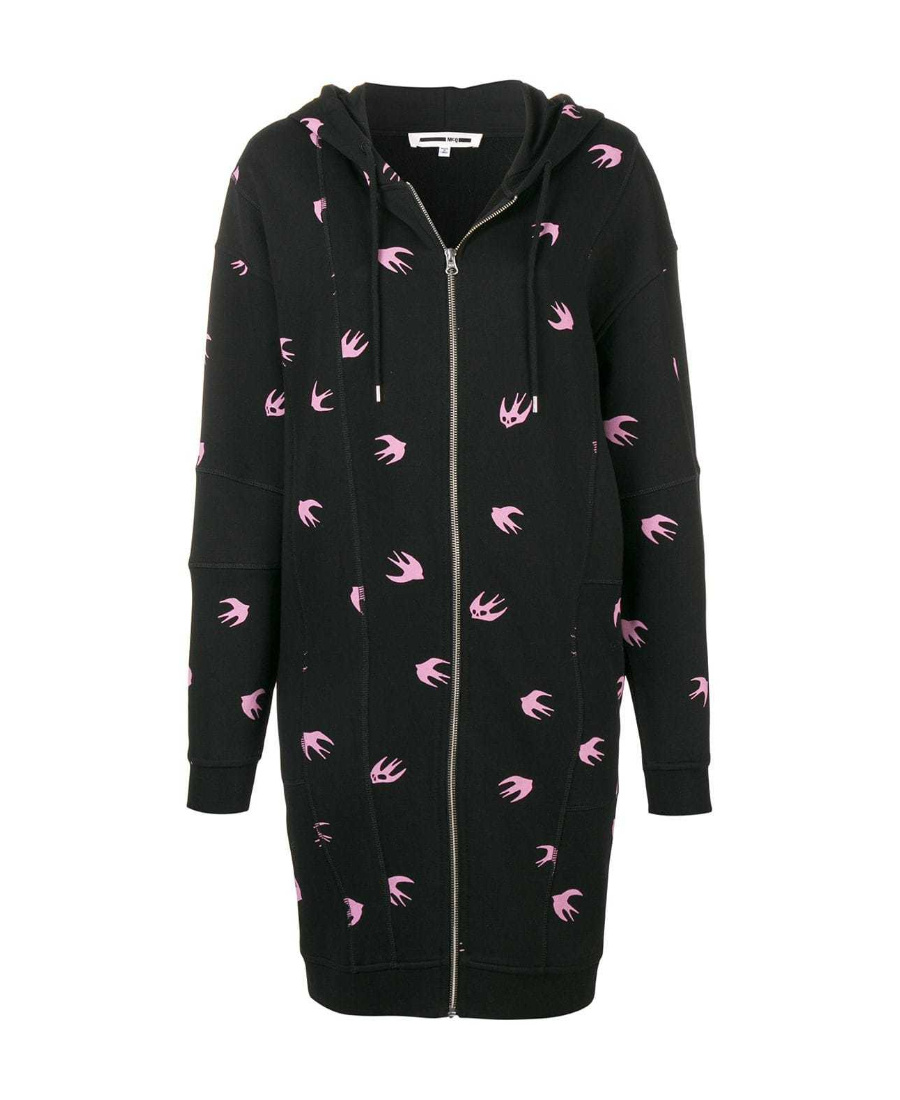 Mcq By Alexander Mcqueen Swallow Print Hooded Casual Jacket In Black