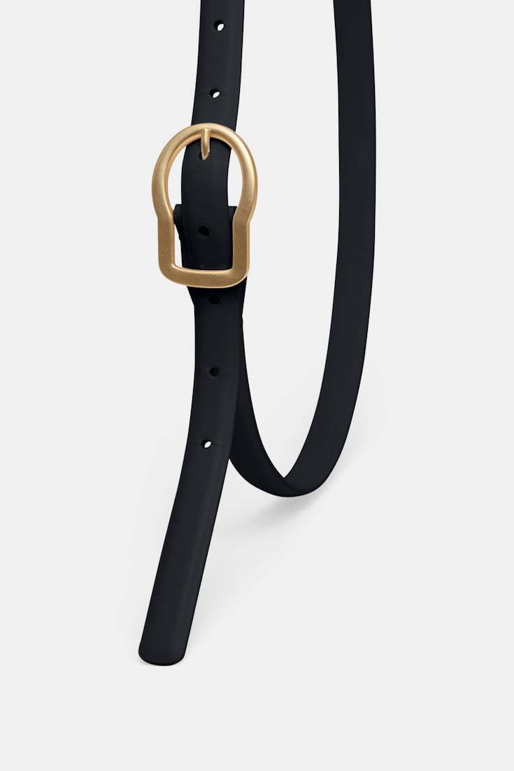 Dorothee Schumacher Thin Leather Belt With Signature Buckle In Black