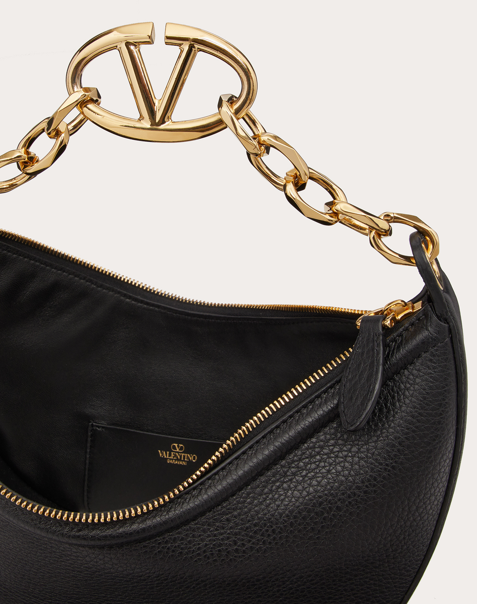 Valentino Small Vlogo Moon Leather Shoulder Bag In Black