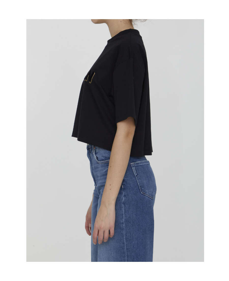 Balmain Logo-print Cropped T-shirt In Black