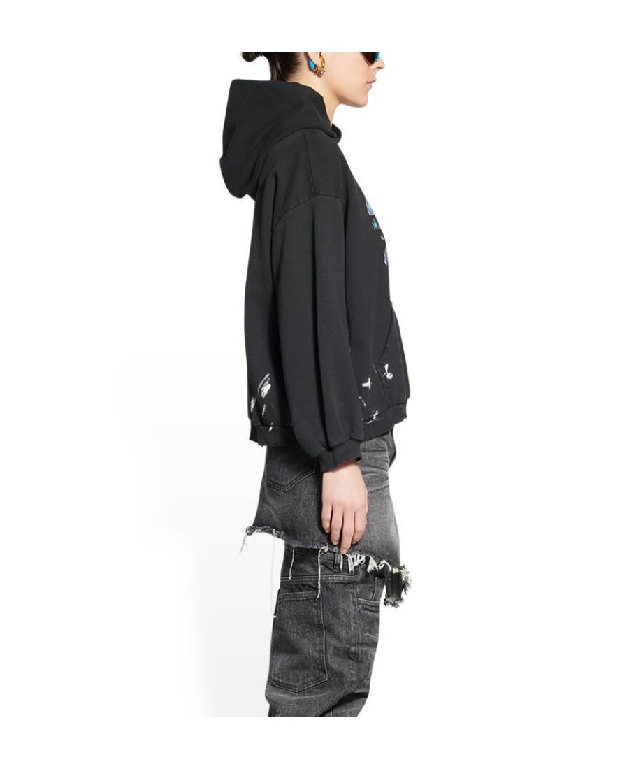 Balenciaga Logo Typographic-print Splatter Paint Hoodie In Black