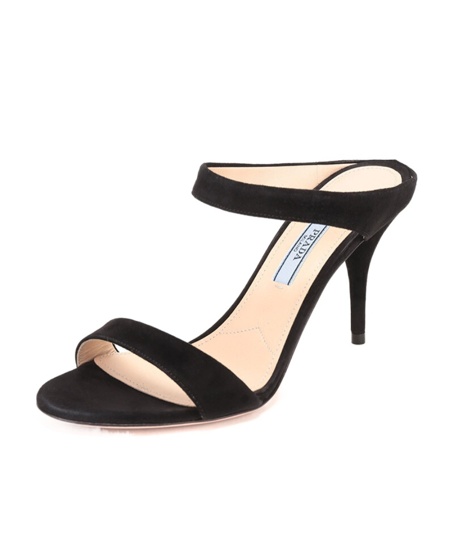 Prada Logo High-heeled Sandals In Black