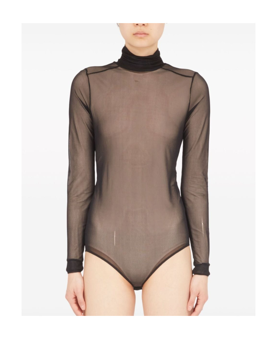 Maison Margiela Four-stitch Sheer Bodysuit In Black