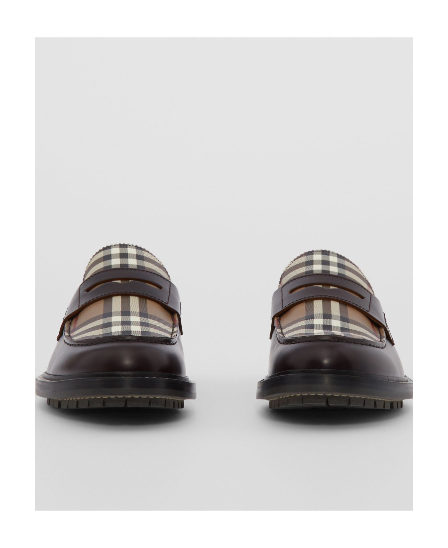 Burberry Vintage Check Panel Leather Loafers In Black