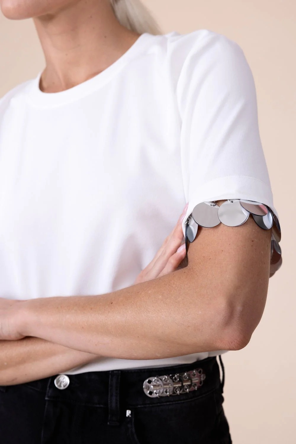 RABANNE PAILLETTE-EMBELLISHED CREPE T-SHIRT