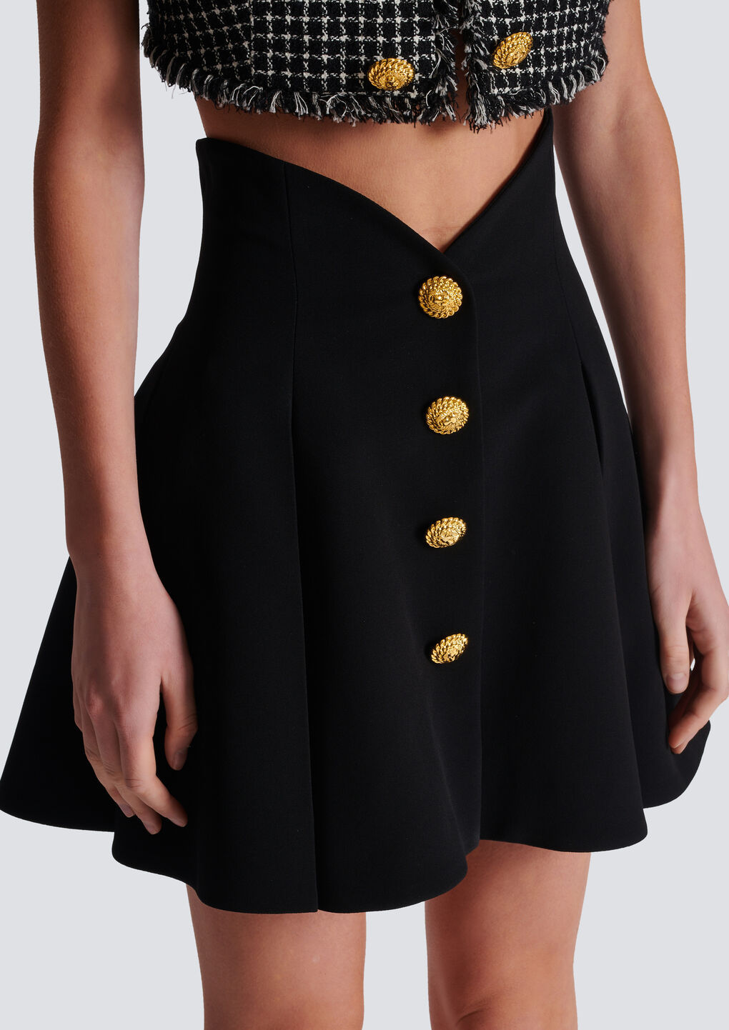 Balmain Pleated A-line Miniskirt In Black