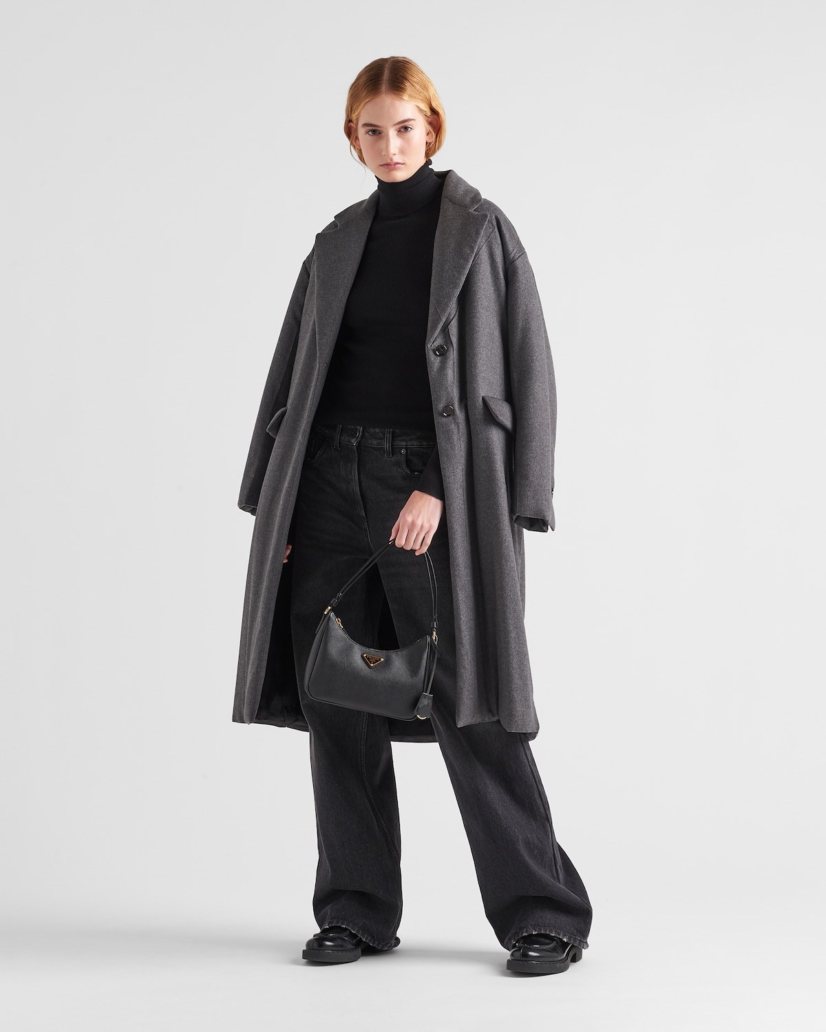 Prada Logo Mini Saffiano Leather Shoulder Bag In Black