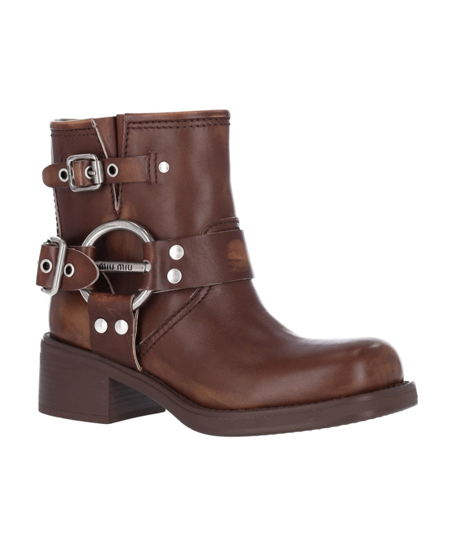 Miu Miu Round-head Short Boots In Red