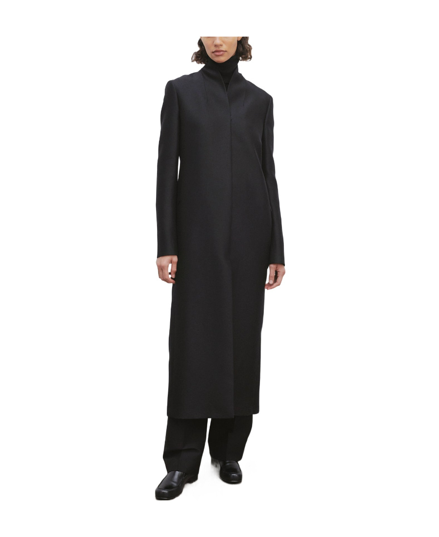 The Row Long-sleeved Trench Coat With Vertical Collar In Black