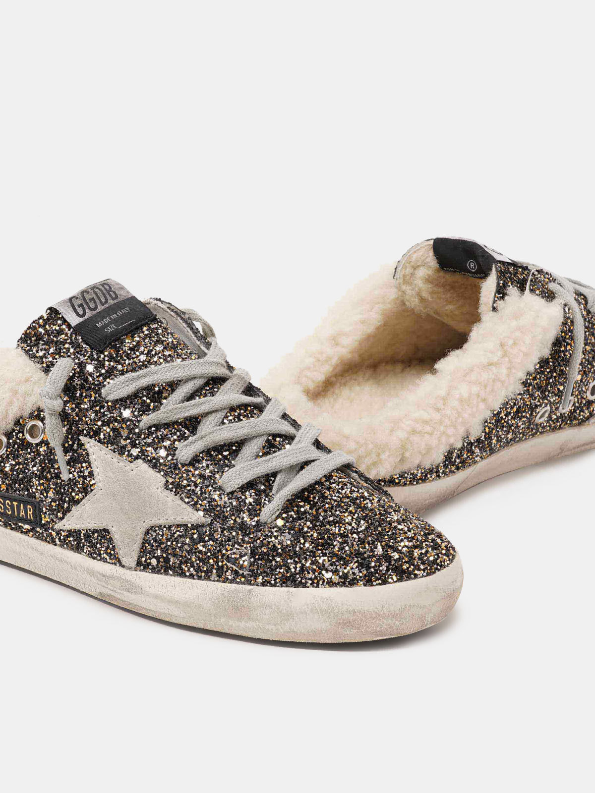 Golden Goose Super-star Sabot-style Sneakers With Glitter And Shearling Lining